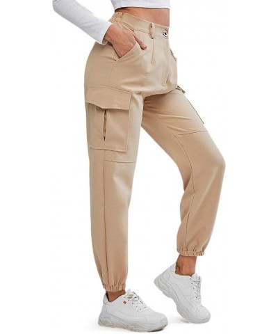 Women's Jogger Pants Solid Cargo Pants with Flap Pocket High Waisted Pants Khaki $10.99 Pants