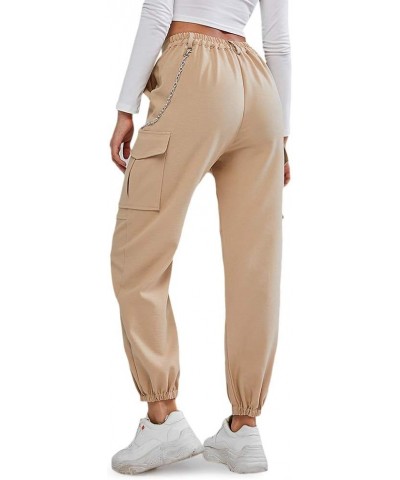 Women's Jogger Pants Solid Cargo Pants with Flap Pocket High Waisted Pants Khaki $10.99 Pants