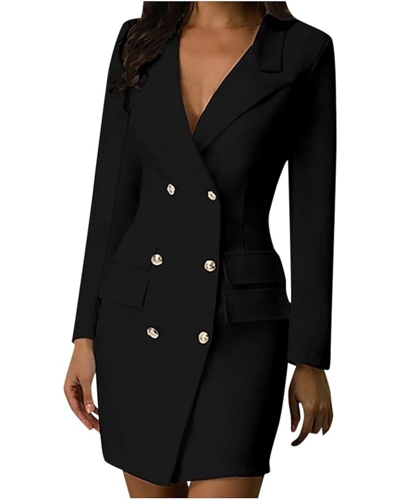 Women Suit Coat Fashion Puff Long Sleeve Print Pocket Business Casual Blazer Skirt Suit Shawl Collar Tunic Jacket New D-black...