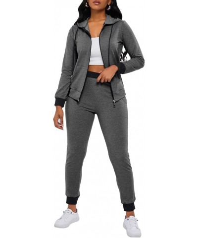 Two Piece Outfits For Women Long Sleeve Zip Up Hoodie Jacket Sweatsuits Jogging Suits Casual Tracksuit Sets 6462 Dark Grey $1...