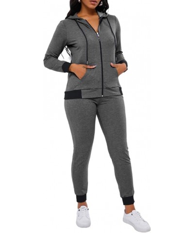 Two Piece Outfits For Women Long Sleeve Zip Up Hoodie Jacket Sweatsuits Jogging Suits Casual Tracksuit Sets 6462 Dark Grey $1...