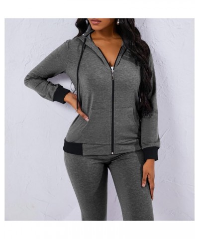 Two Piece Outfits For Women Long Sleeve Zip Up Hoodie Jacket Sweatsuits Jogging Suits Casual Tracksuit Sets 6462 Dark Grey $1...