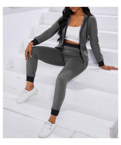 Two Piece Outfits For Women Long Sleeve Zip Up Hoodie Jacket Sweatsuits Jogging Suits Casual Tracksuit Sets 6462 Dark Grey $1...