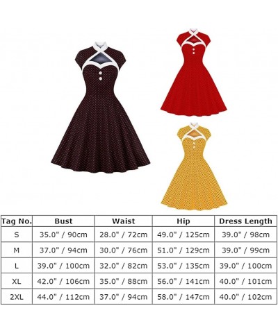 Women 50s 60s Vintage Sleeveless Cocktail Swing Dress 1950s Polka Dot Floral Audrey Rockabilly Prom Party Dress with Belt Yel...