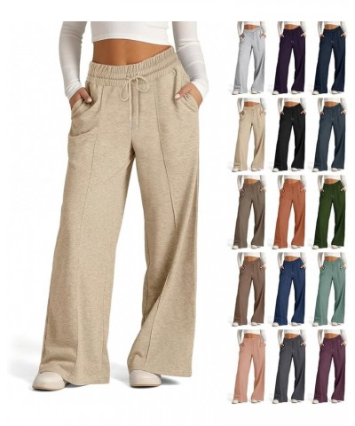 Summer Sweatpants Women Drawstring Low Waisted Straight Leg Yoga Pants Loose Fit Lightweight Joggers Pants w/Pockets Khaki $8...