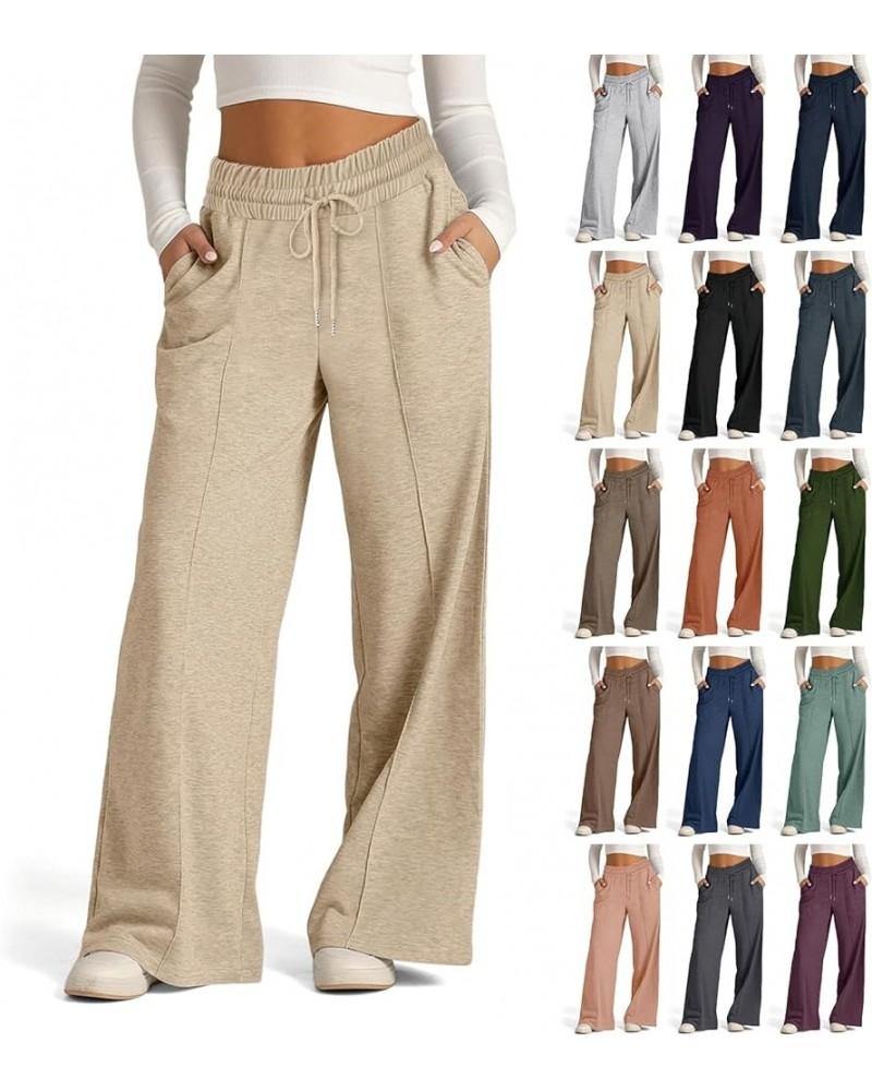 Summer Sweatpants Women Drawstring Low Waisted Straight Leg Yoga Pants Loose Fit Lightweight Joggers Pants w/Pockets Khaki $8...