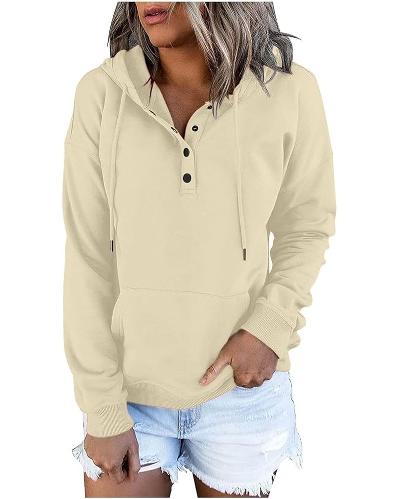 Women's Fashion Hoodies Sweatshirts Cute Fall Tops Drawstring Button Collar Pullover Casual Long Sleeve Hooded Shirts A06-bei...