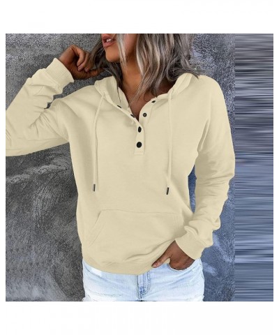 Women's Fashion Hoodies Sweatshirts Cute Fall Tops Drawstring Button Collar Pullover Casual Long Sleeve Hooded Shirts A06-bei...