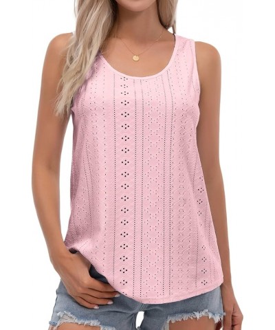 Womens Tank Tops Eyelet Embroidery Scoop Neck Sleeveless Shirts for Casual Loose Fit Basic 2024 Summer Top Clothes Pink $9.02...