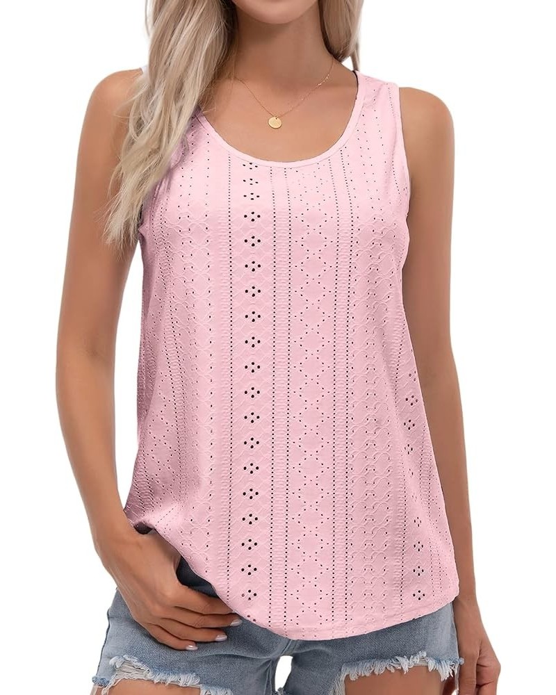 Womens Tank Tops Eyelet Embroidery Scoop Neck Sleeveless Shirts for Casual Loose Fit Basic 2024 Summer Top Clothes Pink $9.02...