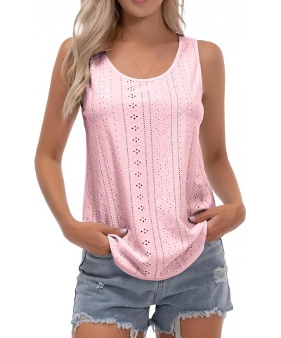 Womens Tank Tops Eyelet Embroidery Scoop Neck Sleeveless Shirts for Casual Loose Fit Basic 2024 Summer Top Clothes Pink $9.02...