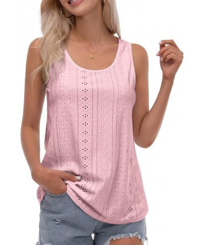 Womens Tank Tops Eyelet Embroidery Scoop Neck Sleeveless Shirts for Casual Loose Fit Basic 2024 Summer Top Clothes Pink $9.02...