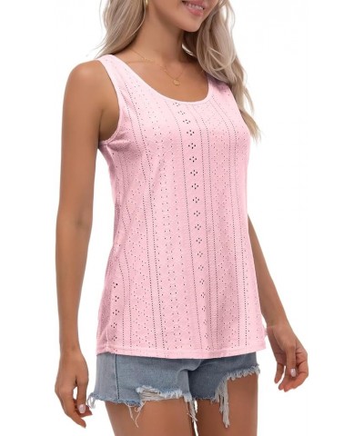 Womens Tank Tops Eyelet Embroidery Scoop Neck Sleeveless Shirts for Casual Loose Fit Basic 2024 Summer Top Clothes Pink $9.02...