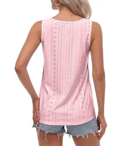 Womens Tank Tops Eyelet Embroidery Scoop Neck Sleeveless Shirts for Casual Loose Fit Basic 2024 Summer Top Clothes Pink $9.02...