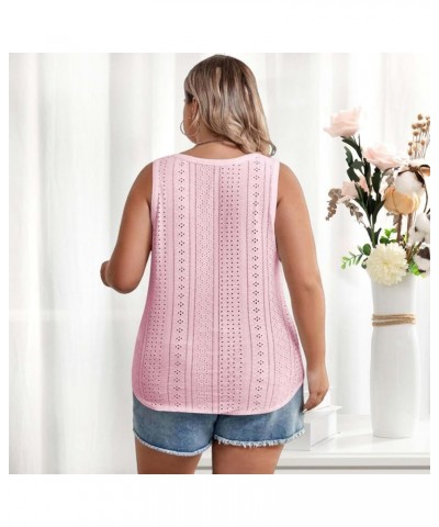 Womens Tank Tops Eyelet Embroidery Scoop Neck Sleeveless Shirts for Casual Loose Fit Basic 2024 Summer Top Clothes Pink $9.02...