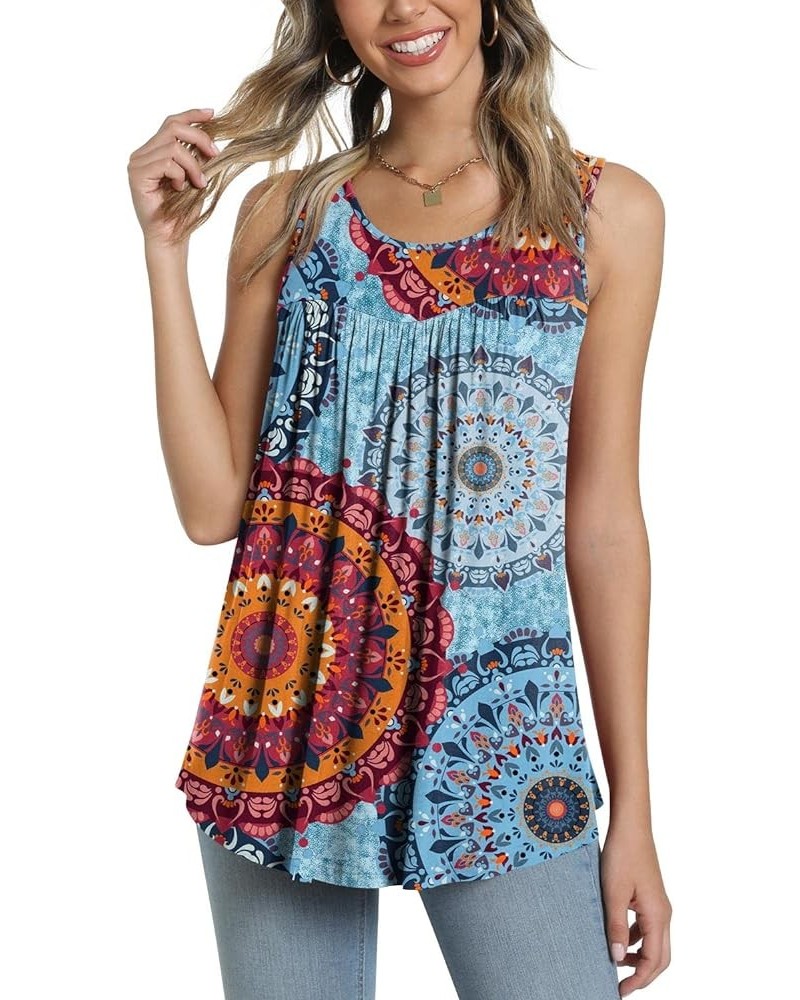 Women's 2023 Summer Sleeveless Tank Vest Casual Ruffle Tunic Top Loose Comfy Blouse T-Shirts Fl Mix Blue $14.53 Tanks