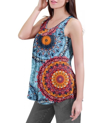 Women's 2023 Summer Sleeveless Tank Vest Casual Ruffle Tunic Top Loose Comfy Blouse T-Shirts Fl Mix Blue $14.53 Tanks