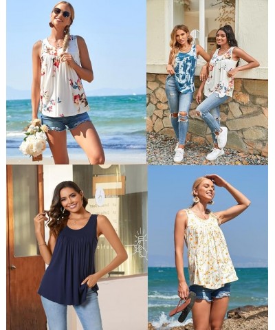 Women's 2023 Summer Sleeveless Tank Vest Casual Ruffle Tunic Top Loose Comfy Blouse T-Shirts Fl Mix Blue $14.53 Tanks