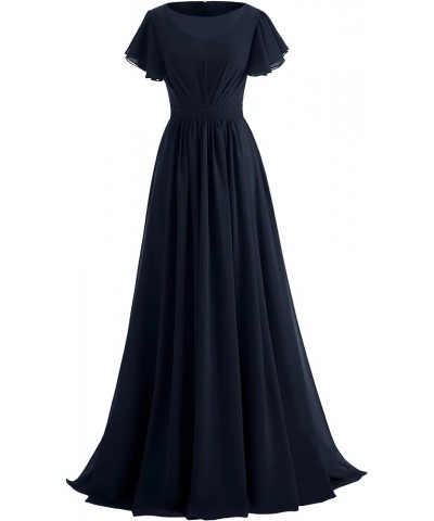 Ruffle Sleeves Bridesmaid Dresses Long Chiffon Prom Formal Evening Dresses for Women with Pockets Navy Blue $30.00 Dresses