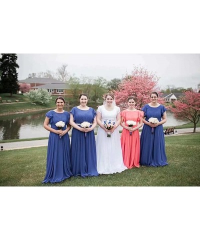 Ruffle Sleeves Bridesmaid Dresses Long Chiffon Prom Formal Evening Dresses for Women with Pockets Navy Blue $30.00 Dresses