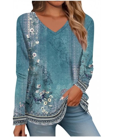 Blouses for Women Dressy Casual T Shirt Tee Print Long Sleeve Daily Weekend Daily Basic V Neck Fall Winter Tops Turquoise $10...