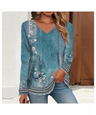 Blouses for Women Dressy Casual T Shirt Tee Print Long Sleeve Daily Weekend Daily Basic V Neck Fall Winter Tops Turquoise $10...