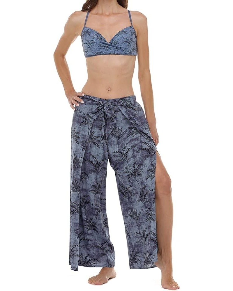 Women's Paige Wrap Front Cover-up Pant Savanna Denim Palm $9.83 Swimsuits