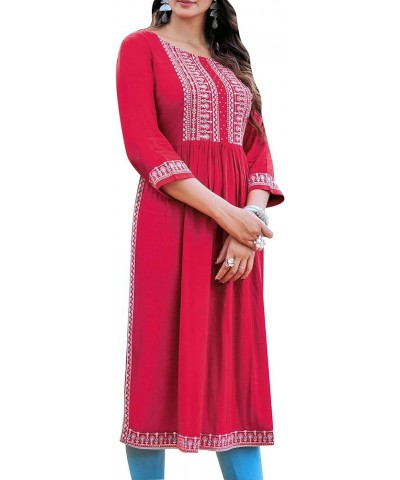 Womens Nyra Cut Elegant Embroidered Kurti Kurta in Rayon (REK MISAR1220) Red (S) $27.94 Tops