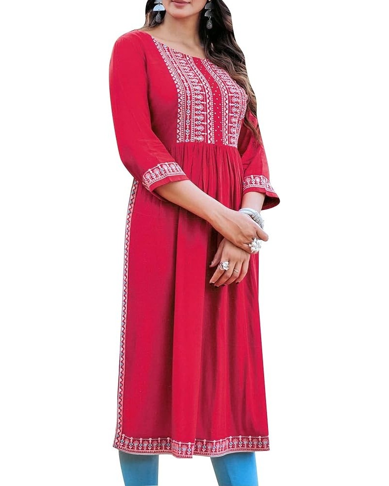 Womens Nyra Cut Elegant Embroidered Kurti Kurta in Rayon (REK MISAR1220) Red (S) $27.94 Tops