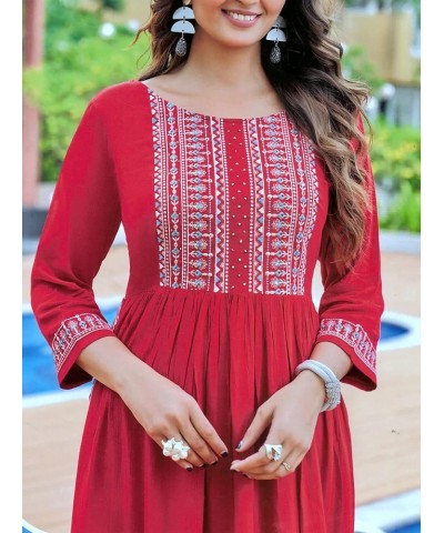 Womens Nyra Cut Elegant Embroidered Kurti Kurta in Rayon (REK MISAR1220) Red (S) $27.94 Tops