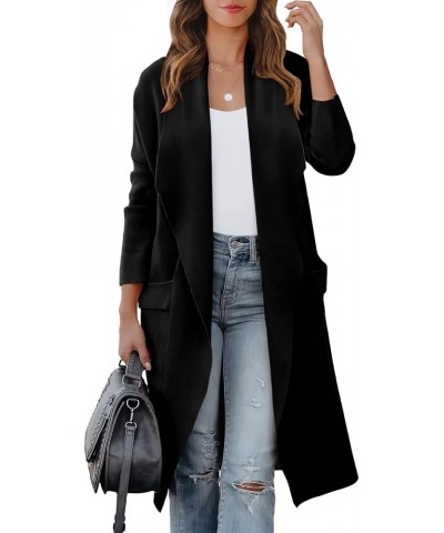 Women's Casual Long Sleeve Draped Open Front Knit Pockets Long Cardigan Jackets Sweater Black $20.80 Sweaters