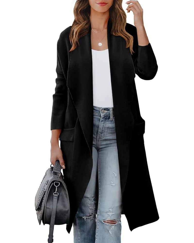 Women's Casual Long Sleeve Draped Open Front Knit Pockets Long Cardigan Jackets Sweater Black $20.80 Sweaters