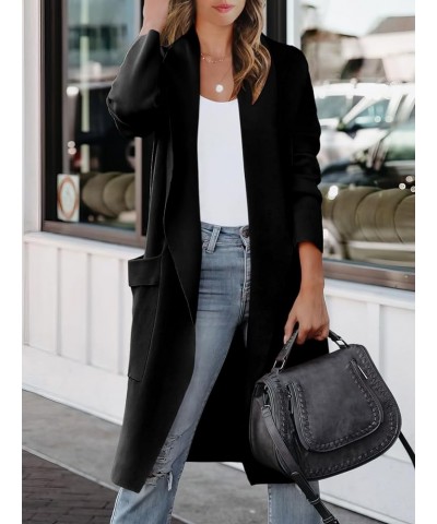 Women's Casual Long Sleeve Draped Open Front Knit Pockets Long Cardigan Jackets Sweater Black $20.80 Sweaters