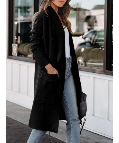 Women's Casual Long Sleeve Draped Open Front Knit Pockets Long Cardigan Jackets Sweater Black $20.80 Sweaters