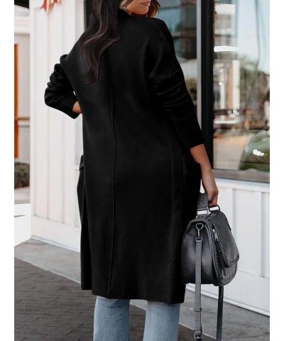 Women's Casual Long Sleeve Draped Open Front Knit Pockets Long Cardigan Jackets Sweater Black $20.80 Sweaters