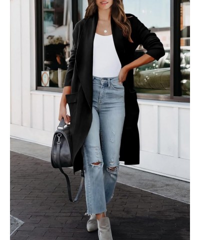 Women's Casual Long Sleeve Draped Open Front Knit Pockets Long Cardigan Jackets Sweater Black $20.80 Sweaters