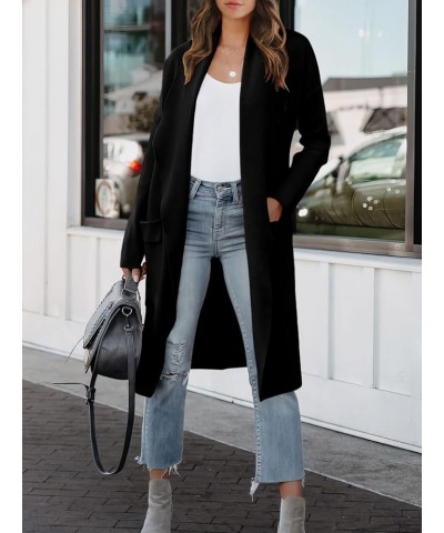 Women's Casual Long Sleeve Draped Open Front Knit Pockets Long Cardigan Jackets Sweater Black $20.80 Sweaters