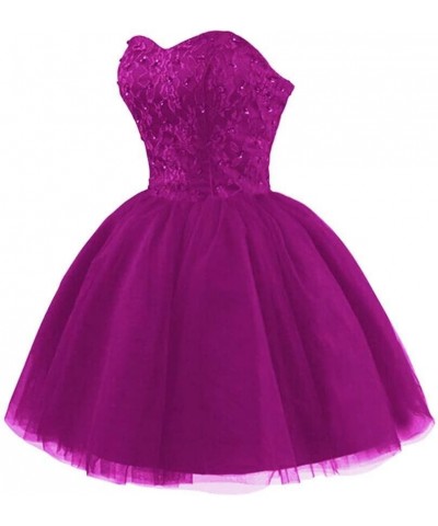 Tulle Homecoming Dresses Short Cocktail Dresses Formal Prom Party Gowns for Juniors Lace Appliques Fuchsia $37.00 Dresses