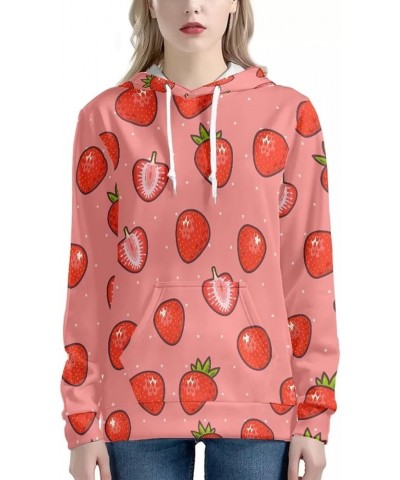 Women's Active Hoodies Athletic Sweatshirts with Front Kangaroo Pocket Long Sleeve Pullover Tops Fruit Strawberry $14.08 Hood...