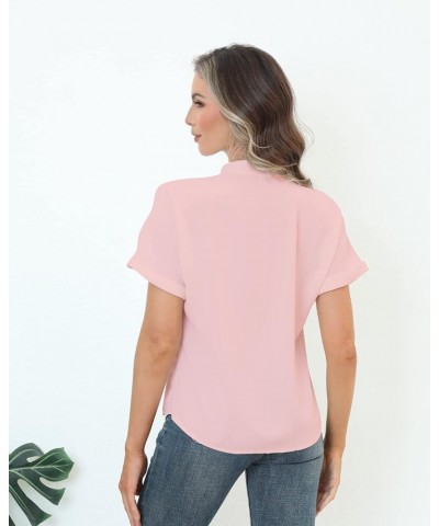 Women Short Sleeve Work Tops V Neck Button Down Office Business Casual Blouses Dressy Shirts S-XXL Pink $14.68 Blouses