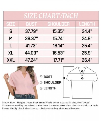 Women Short Sleeve Work Tops V Neck Button Down Office Business Casual Blouses Dressy Shirts S-XXL Pink $14.68 Blouses