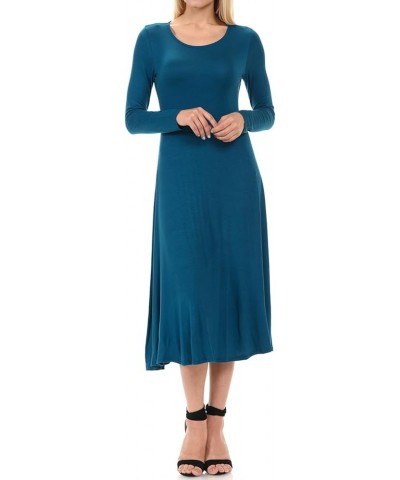 Women's Long Sleeve A-Line Fit and Flare Midi Dress Formal Casual Teal $11.79 Dresses