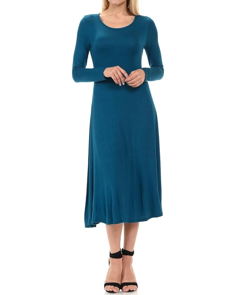 Women's Long Sleeve A-Line Fit and Flare Midi Dress Formal Casual Teal $11.79 Dresses