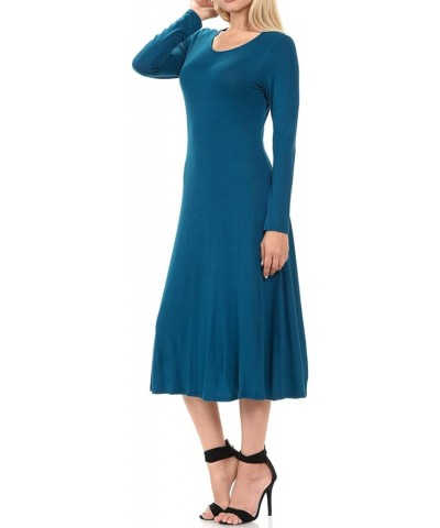 Women's Long Sleeve A-Line Fit and Flare Midi Dress Formal Casual Teal $11.79 Dresses