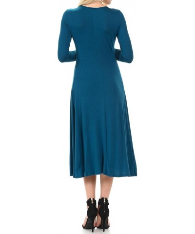 Women's Long Sleeve A-Line Fit and Flare Midi Dress Formal Casual Teal $11.79 Dresses