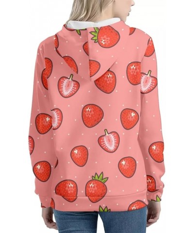 Women's Active Hoodies Athletic Sweatshirts with Front Kangaroo Pocket Long Sleeve Pullover Tops Fruit Strawberry $14.08 Hood...