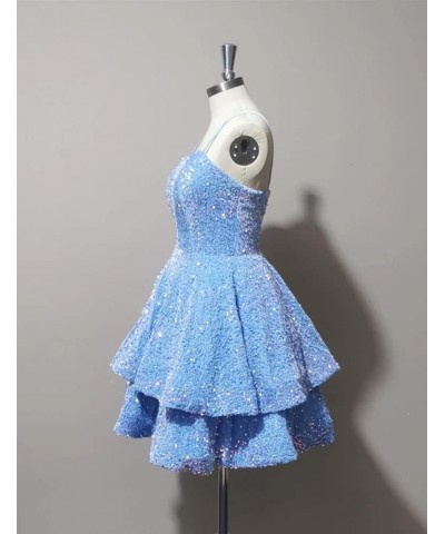 Teens Sequin Prom Dresses Spaghetti Straps Sparkly Sexy Backless Tight Short Homecoming Cocktail Dresses 2023 Sky Blue $44.10...