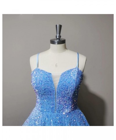 Teens Sequin Prom Dresses Spaghetti Straps Sparkly Sexy Backless Tight Short Homecoming Cocktail Dresses 2023 Sky Blue $44.10...