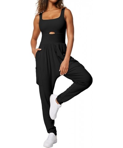 Jumpsuits for Women Casual Summer Rompers Sleeveless Loose Strap Baggy Overalls Jumpers with Pockets Black $18.48 Jumpsuits