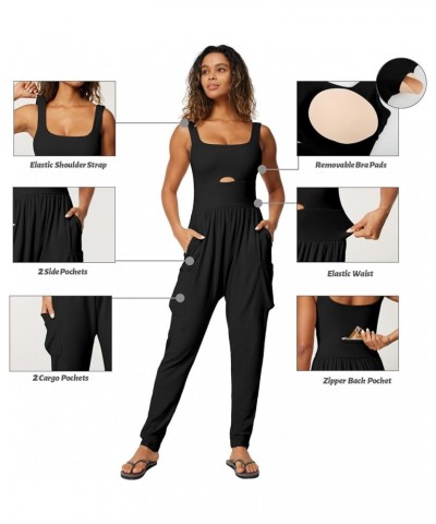 Jumpsuits for Women Casual Summer Rompers Sleeveless Loose Strap Baggy Overalls Jumpers with Pockets Black $18.48 Jumpsuits